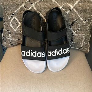 Adidas unisex Adilette Black and White Athletic Sandals women 11 / men 10